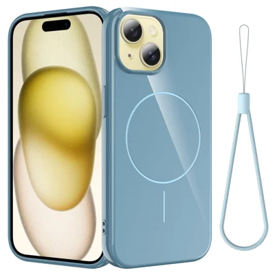 Bulk Purchasing For iPhone 14 Plus Magnetic Case Compatible with MagSafe TPU Phone Back Cover with Lanyard - Blue