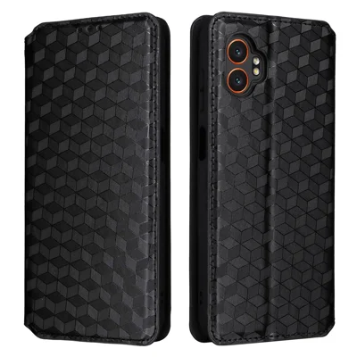 For Samsung Galaxy XCover7 Pro Case Wallet Rhombus Imprinted Leather Phone Cover - Black