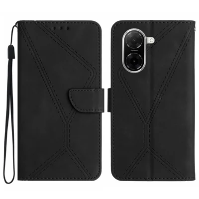 For Xiaomi Redmi A5 NFC (EU) (173.45mm) Case Skin Touch Lines Imprinted PU Leather Flip Phone Cover - Black