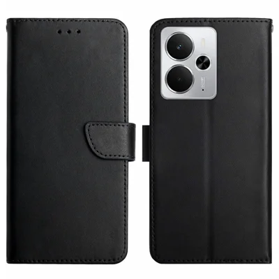 For Realme 14 5G  /  P3 5G Case Genuine Cow Leather Phone Cover Nappa Texture - Black
