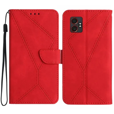 For Samsung Galaxy XCover7 Pro Case Skin Touch Lines Imprinted PU Leather Flip Phone Cover - Red