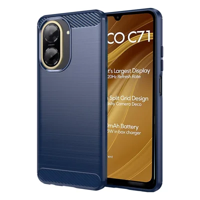 For Xiaomi Poco C71 4G Case Protective Phone Cover Carbon Fiber Texture Brushed - Blue