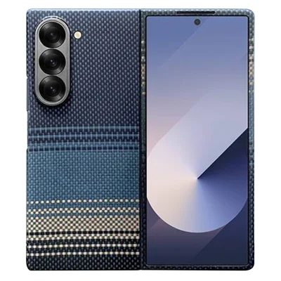For Samsung Galaxy Z Fold5 5G Magnetic Case Precise Cutouts Gradient Aramid Fiber Phone Cover with Metal Lens Framee - Blue Floating Weave
