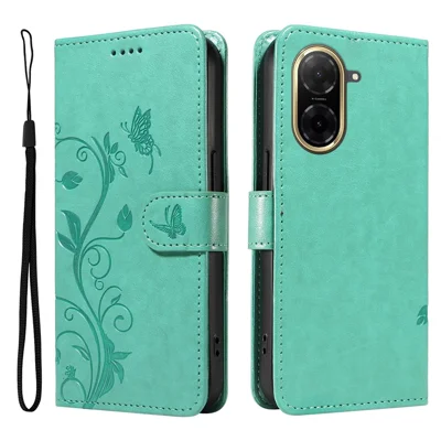 For Xiaomi Redmi A5 NFC (EU) (173.45mm) PU Leather Cases Flower Pattern Wallet Stand Phone Cover with Strap - Green