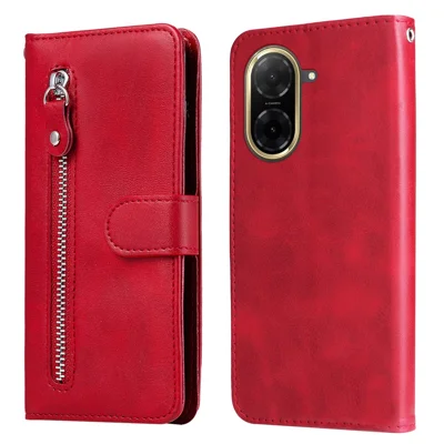 For Xiaomi Redmi A5 NFC (EU) (173.45mm) PU Leather Cases with Zipper Pocket Wallet Phone Cover Stand - Red