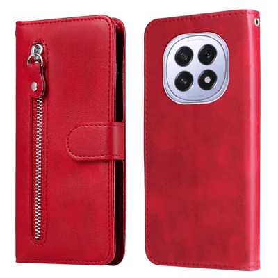 For Oppo A5 5G / Oppo F29 5G PU Leather Cases with Zipper Pocket Wallet Phone Cover Stand - Red