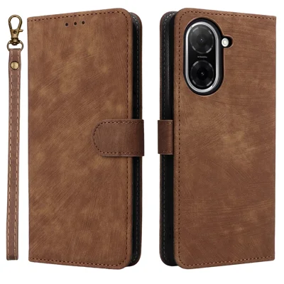 For Xiaomi Redmi A5 NFC (EU) (173.45mm) Case Wallet RFID Blocking PU Leather Cover Stand with Strap - Brown