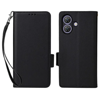 For Ulefone Note 21 Case with Wrist Strap Litchi Texture PU Leather Wallet Phone Cover - Black