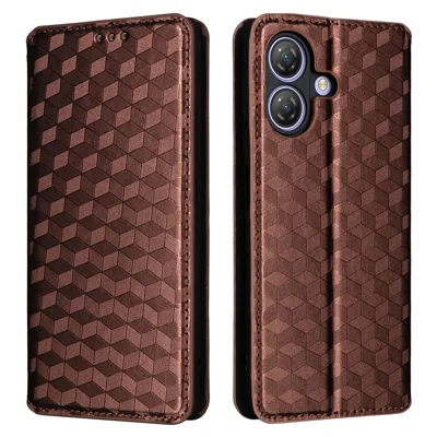For Ulefone Note 21 Case Wallet Rhombus Imprinted Leather Phone Cover - Brown