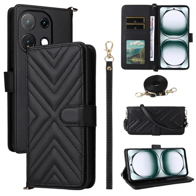Stand Wallet Case with Shoulder  /  Wrist Strap For Umidigi Note 100A  /  Note 100 5G  /  Note 100 Leather Phone Cover - Black