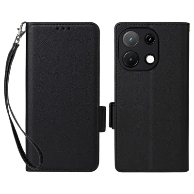 PU Leather Case with Wrist Strap For Umidigi Note 100A  /  Note 100 5G  /  Note 100 Litchi Texture Wallet Phone Cover - Black