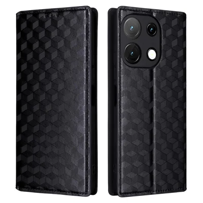 Leather Case For Umidigi Note 100A  /  Note 100 5G  /  Note 100 Wallet Rhombus Imprinted Phone Cover - Black