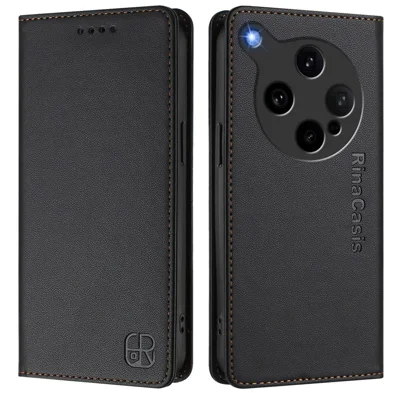 Til Oppo Find X8 Ultra 5G Læderetui RINACASIS RC01 Telefondæksel med RFID-blokerende Wallet Stå - Sort