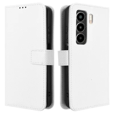 For itel Power 70 4G Case PU Leather Diamond Texture Wallet Phone Cover - White