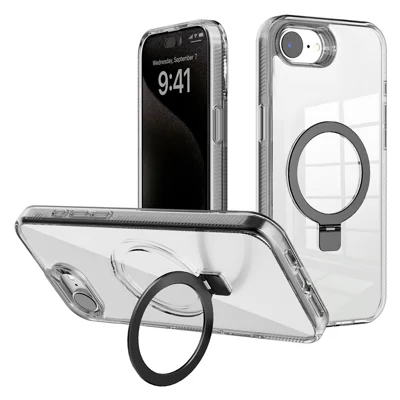 For iPhone 16e Case TPU + PC Telefoonhoesje Ringhouder Compatibel met MagSafe - Zwart