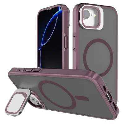 Til iPhone 16e Case Kompatibel med MagSafe Lins Støtte PC + TPU Matt Telefonbeskyttelse - Vinrød