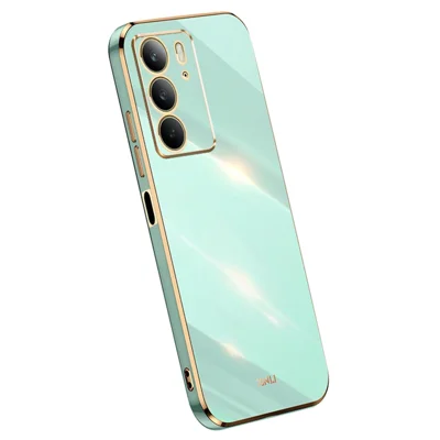 XINLI For Realme C75 4G Case TPU Phone Cover with Electroplating Frame - Cyan
