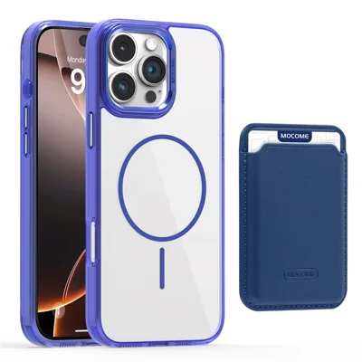 For iPhone 16 Pro Max Magnetic Case with Detachable Card Holder TPU + PC Phone Back Cover - Sapphire