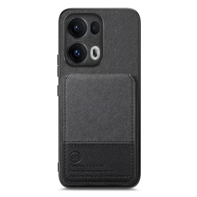 For Oppo Reno13 Pro 5G Case Cloth Texture Leather + PC + TPU RFID Blocking Phone Cover with Card Holder - Black