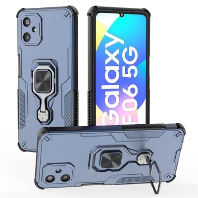 For Samsung Galaxy F06 5G Case Rotatable Ring Kickstand PC + TPU Shockproof Phone Cover - Navy Blue