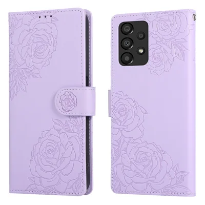For Samsung Galaxy A23 5G (Global Version)  /  A23 4G Case Rose Flower PU Leather Wallet Phone Cover with 3 Card Slots - Light Purple