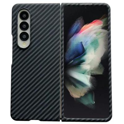 For Samsung Galaxy Z Fold3 5G Magnetic Case Carbon Fiber Texture PC Phone Cover with Screen Protector - Black
