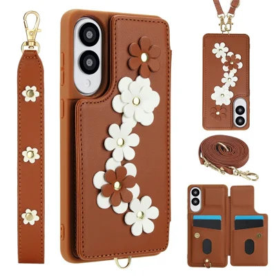 SY-001 For Samsung Galaxy S25 Edge Case Card Slots Leather Coated TPU Flower Phone Cover - Brown