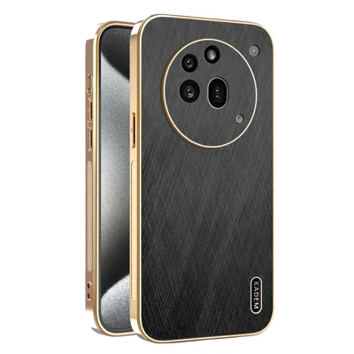 KADEM For Nothing Phone (3a) Pro Case Electroplating Silk Texture PU + TPU Phone Back Cover - Black
