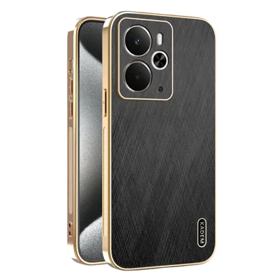 KADEM For Realme 14 5G Case Electroplating Silk Texture PU + TPU Phone Back Cover - Black