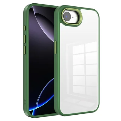 For iPhone 17e / 16e Case TPU + PC Clear Phone Back Cover with Metal Button - Green