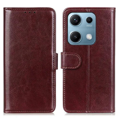 For Xiaomi Redmi Note 14S 4G Case Crazy Horse Texture PU Leather Phone Stand Cover - Brown