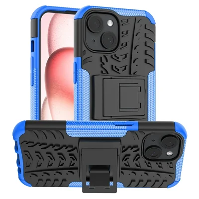 Bulk Purchasing For iPhone 14 Plus Case with Kickstand Tyre Pattern PC + TPU Phone Cover - Blue