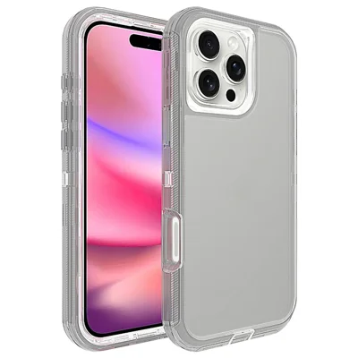 For iPhone 16 Pro Max Case 3 in 1 Detachable Shockproof TPU + PC Phone Back Cover - Transparent Grey