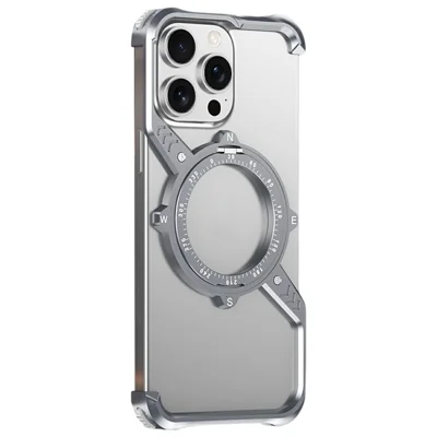 For iPhone 15 Pro Magnetic Case with Kickstand Four Corner Airbag Heat Dissipation Metal Phone Cover - Grey