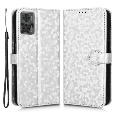 Cell Phone Cover For Motorola Moto E22i 4G / E22 4G Dot Pattern Imprinted Flip Wallet Case Magnetic PU Leather Stand Phone Shell with Strap - Silver