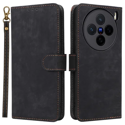 For vivo X200s 5G Case Wallet RFID Blocking PU Leather Cover Stand with Strap - Black