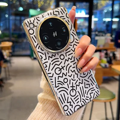 For Oppo Find X8 Pro 5G Case Creative Doodle Leather Electroplated Phone Back Cover - Silver