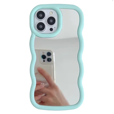 For iPhone 15 Pro Case with Mirror Wave Frame PC + TPU Phone Cover - Green