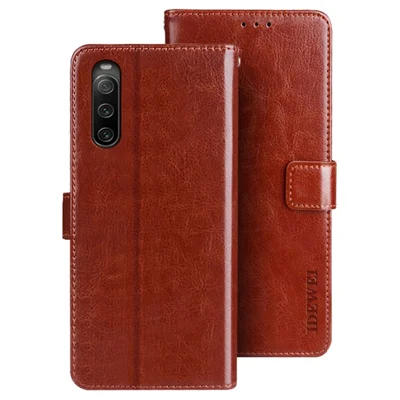 IDEWEI for Sony Xperia 10 IV 5G Crazy Horse Textured Flip Phone Case Wallet Stand PU Leather Magnetic Closure Shockproof Phone Cover - Brown