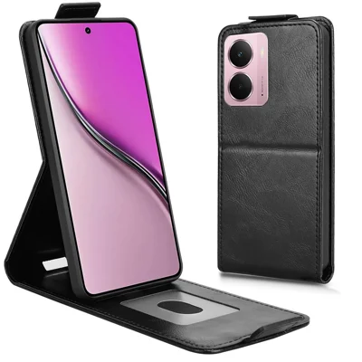Stand Case For Realme P3 5G  /  Neo7x 5G  /  14 5G Magnetic Clasp Vertical Flip Leather Phone Cover with Card Holder - Black