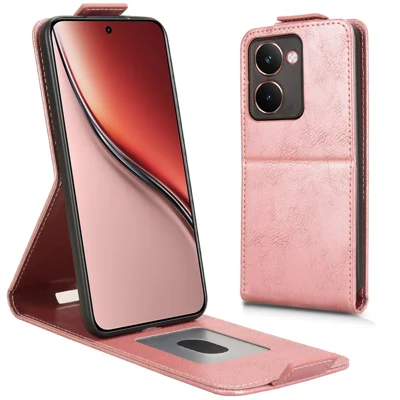 For Realme P3 Ultra 5G Stand Case Magnetic Clasp Vertical Flip Leather Phone Cover with Card Holder - Rose Gold