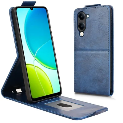 For vivo Y04 4G  /  Y29s 5G Stand Case Magnetic Clasp Vertical Flip Leather Phone Cover with Card Holder - Dark Blue