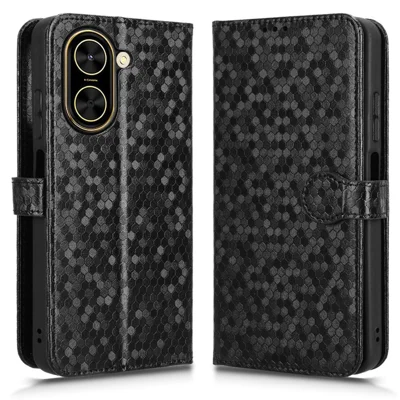 For Xiaomi Redmi A5 NFC (EU) (173.45mm) Wallet Case Dot Pattern Imprint PU Leather Phone Cover - Black