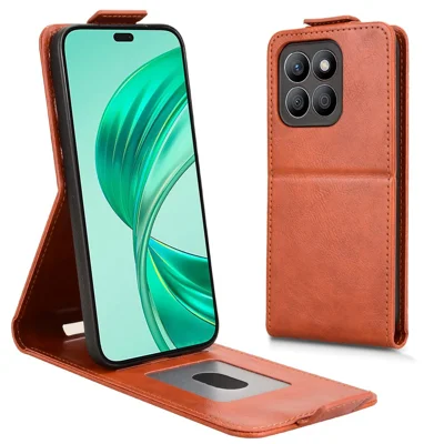For Honor X8c 4G Stand Case Magnetic Clasp Vertical Flip Leather Phone Cover with Card Holder - Orange