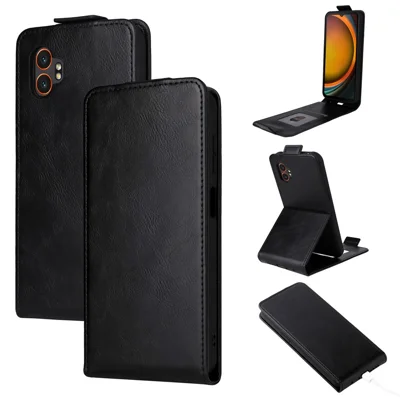 For Samsung Galaxy XCover7 Pro Stand Case Magnetic Clasp Vertical Flip Leather Phone Cover with Card Holder - Black