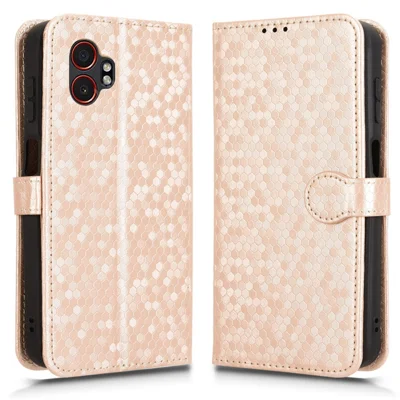 For Samsung Galaxy XCover7 Pro Wallet Case Dot Pattern Imprint PU Leather Phone Cover - Rose Gold