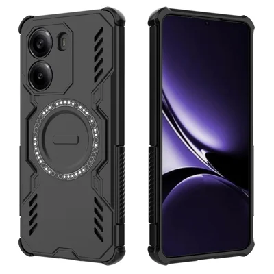 For Xiaomi Poco X7 Pro 5G  /  Redmi Turbo 4 5G Magnetic Case Butterfly Armor Hollow Heat Dissipation PC + TPU Phone Cover - Black