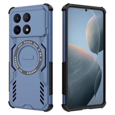 For Xiaomi Poco X6 Pro 5G  /  Redmi K70E 5G Magnetic Case Butterfly Armor Hollow Heat Dissipation PC + TPU Phone Cover - Blue
