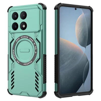 For Xiaomi Poco X6 Pro 5G  /  Redmi K70E 5G Magnetic Case Butterfly Armor Hollow Heat Dissipation PC + TPU Phone Cover - Green