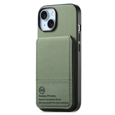 For iPhone 13 6.1 inch Case Cloth Texture Leather + PC + TPU RFID Blocking Phone Cover with Card Holder - Green